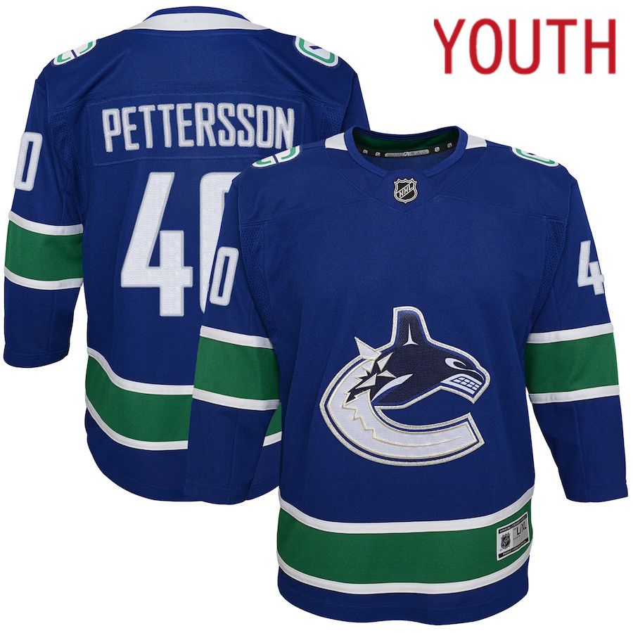 Youth Vancouver Canucks #40 Elias Pettersson Blue Home Premier Player NHL Jersey
